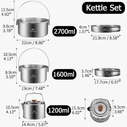 Zestaw ultralekkich naczyń kempingowych NATUREHIKE - czajnik, garnek i miska